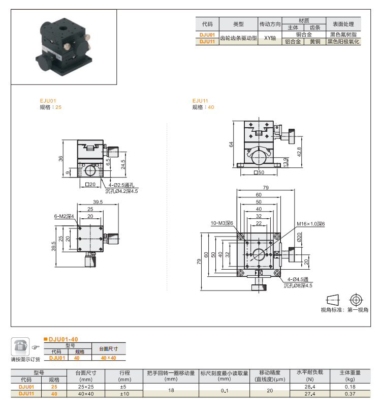 台面方型DJU01/DJU11手动位移滑台(图4) 台面方型DJU01/DJU11手动位移滑台(图4)