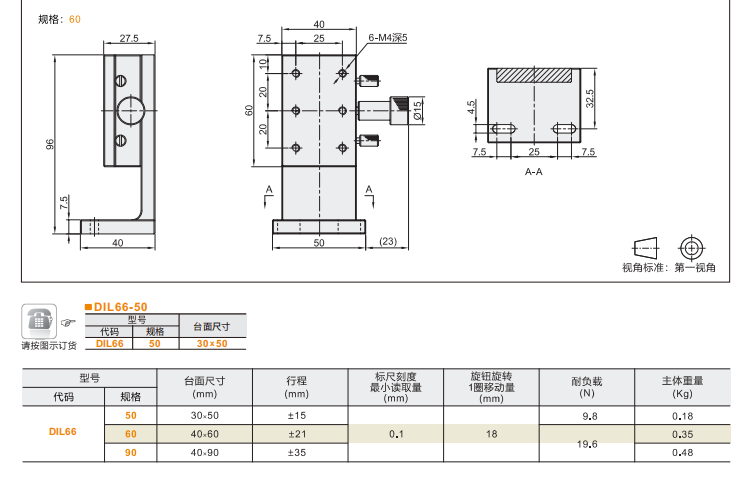 标准型DIL61/DIL66手动位移滑台(图6) 标准型DIL61/DIL66手动位移滑台(图6)