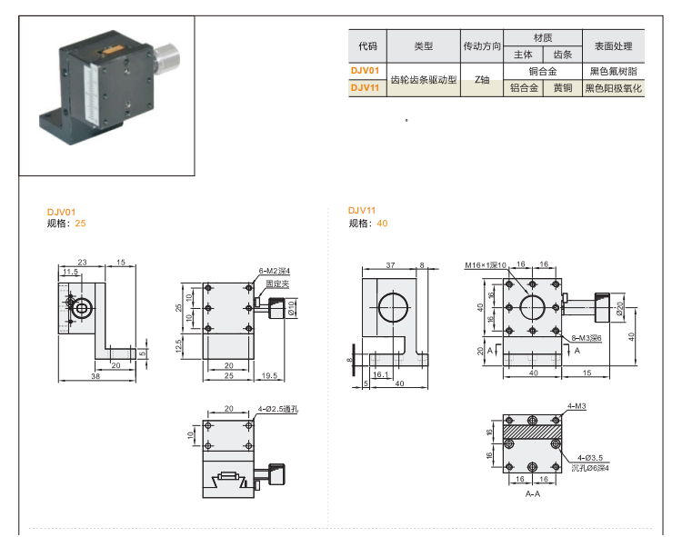 台面方型DJVO1/DJV11手动位移滑台(图3) 台面方型DJVO1/DJV11手动位移滑台(图3)