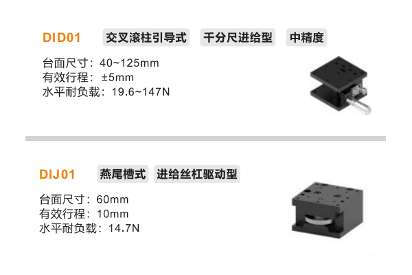 中精度DID01/DIJ01手动位移滑台(图2) 中精度DID01/DIJ01手动位移滑台(图2)