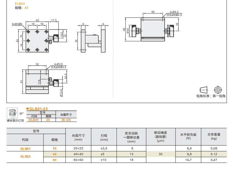 齿轮齿条驱动型DLB01/DLB02手动位移台(图4) 齿轮齿条驱动型DLB01/DLB02手动位移台(图4)