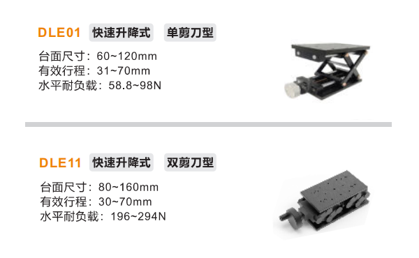 单双剪刀型DLE01/DLE11手动位移滑台(图2) 单双剪刀型DLE01/DLE11手动位移滑台(图2)