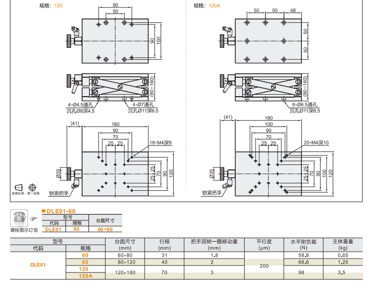 单双剪刀型DLE01/DLE11手动位移滑台(图4) 单双剪刀型DLE01/DLE11手动位移滑台(图4)