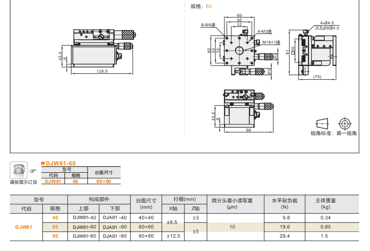 千分尺进给型DJW51/DJW61手动位移滑台(图6) 千分尺进给型DJW51/DJW61手动位移滑台(图6)