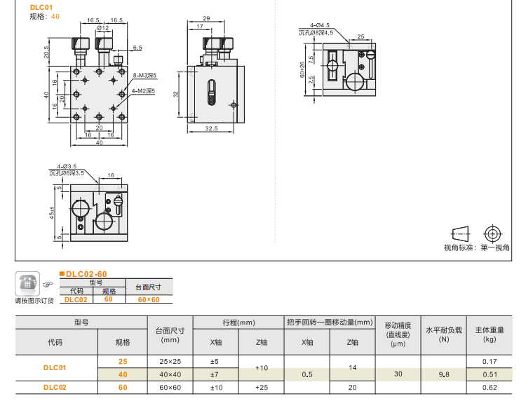 丝杆进给齿轮齿条型DLCO1/DLC02手动位移滑台(图4) 丝杆进给齿轮齿条型DLCO1/DLC02手动位移滑台(图4)