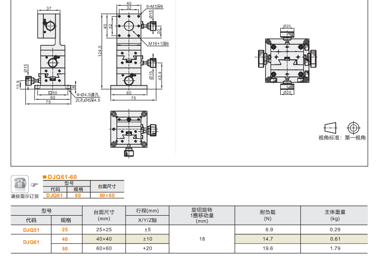 齿轮齿条驱动型DJQ51/DJQ61手动位移滑台(图4) 齿轮齿条驱动型DJQ51/DJQ61手动位移滑台(图4)